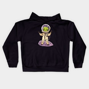 Happy Alien Astronaut Waving in Spacesuit Kids Hoodie